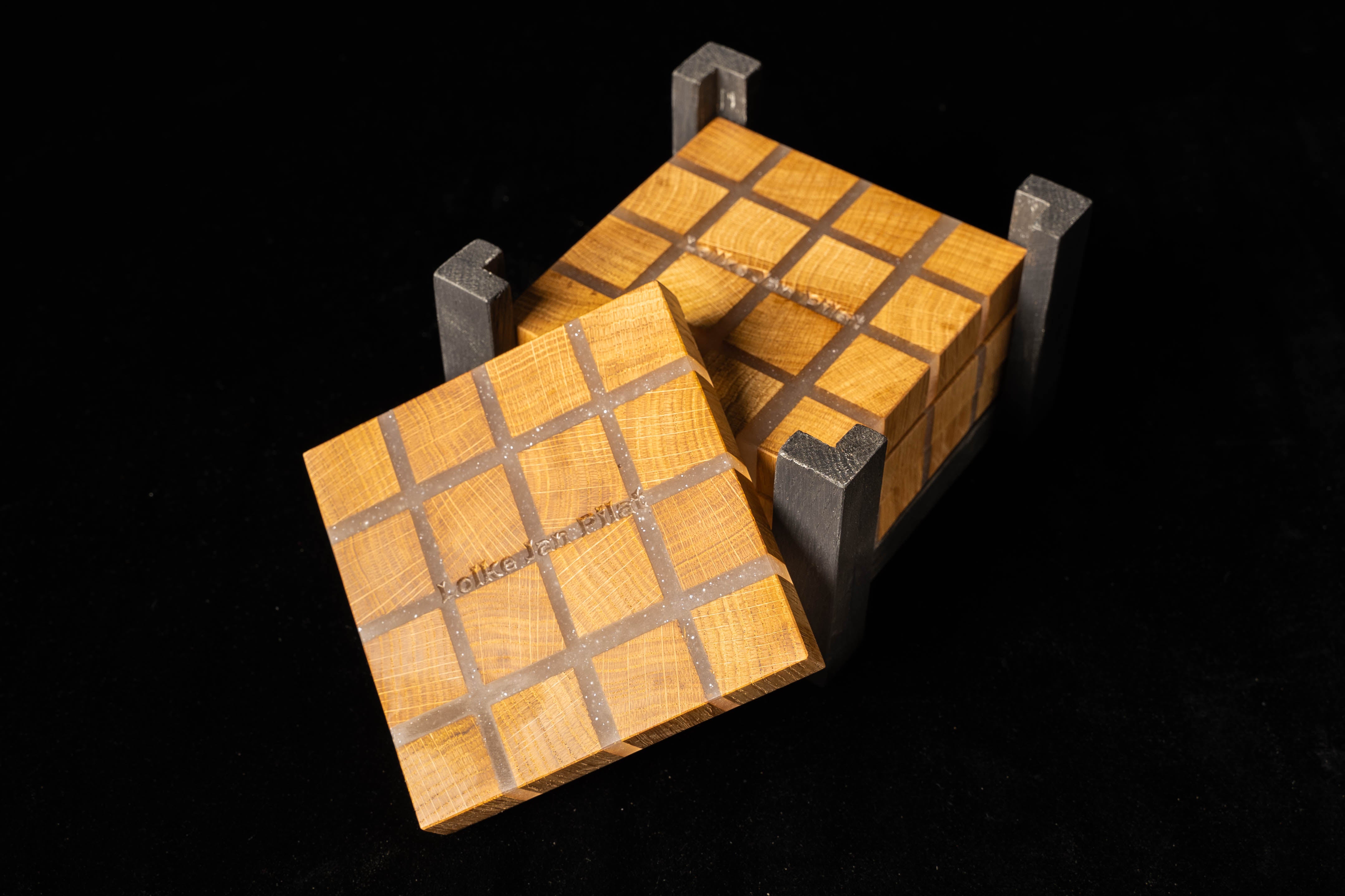 The Oak & Silver Epoxy Coaster Set