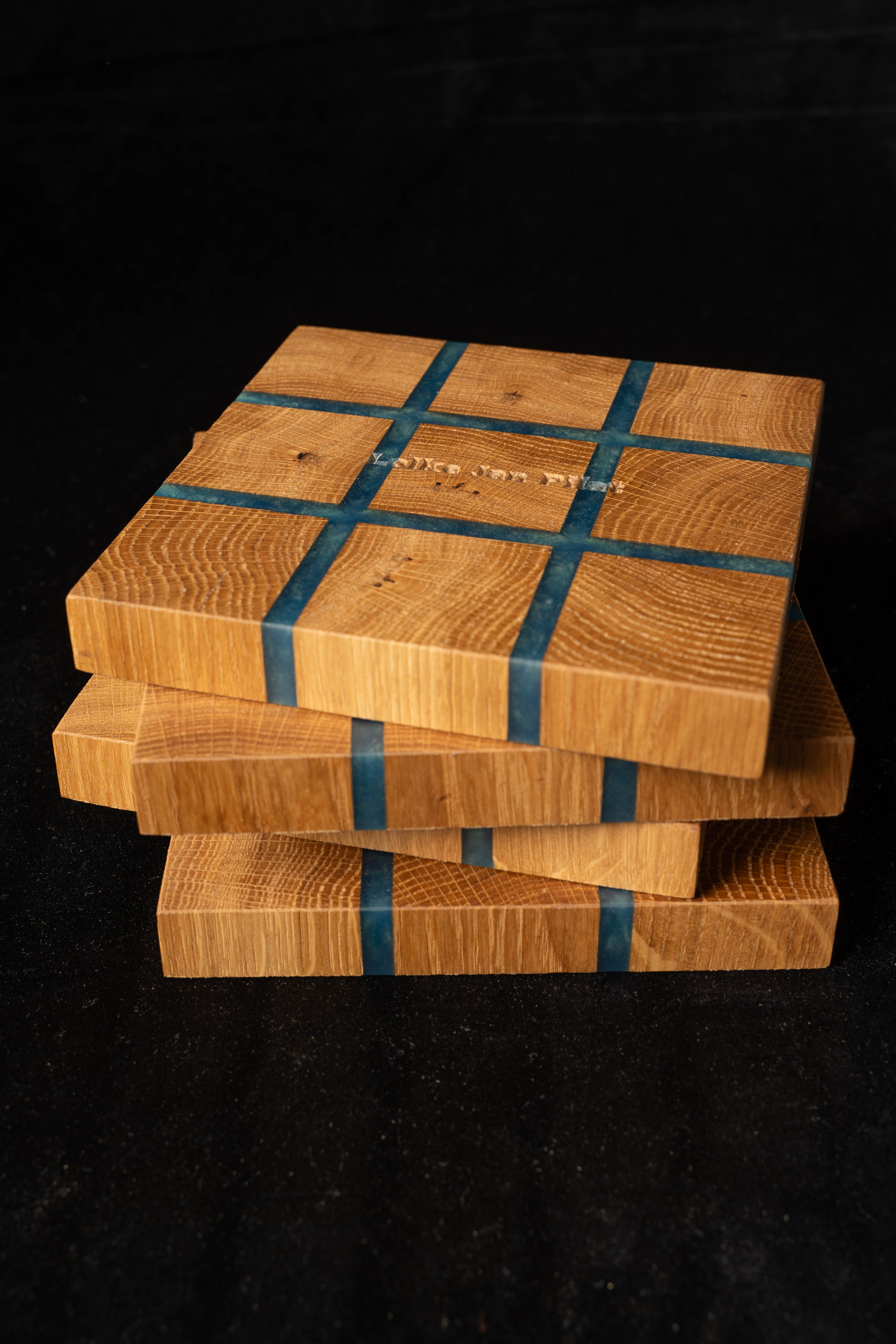 The Oak & Blue Epoxy Trivet Set