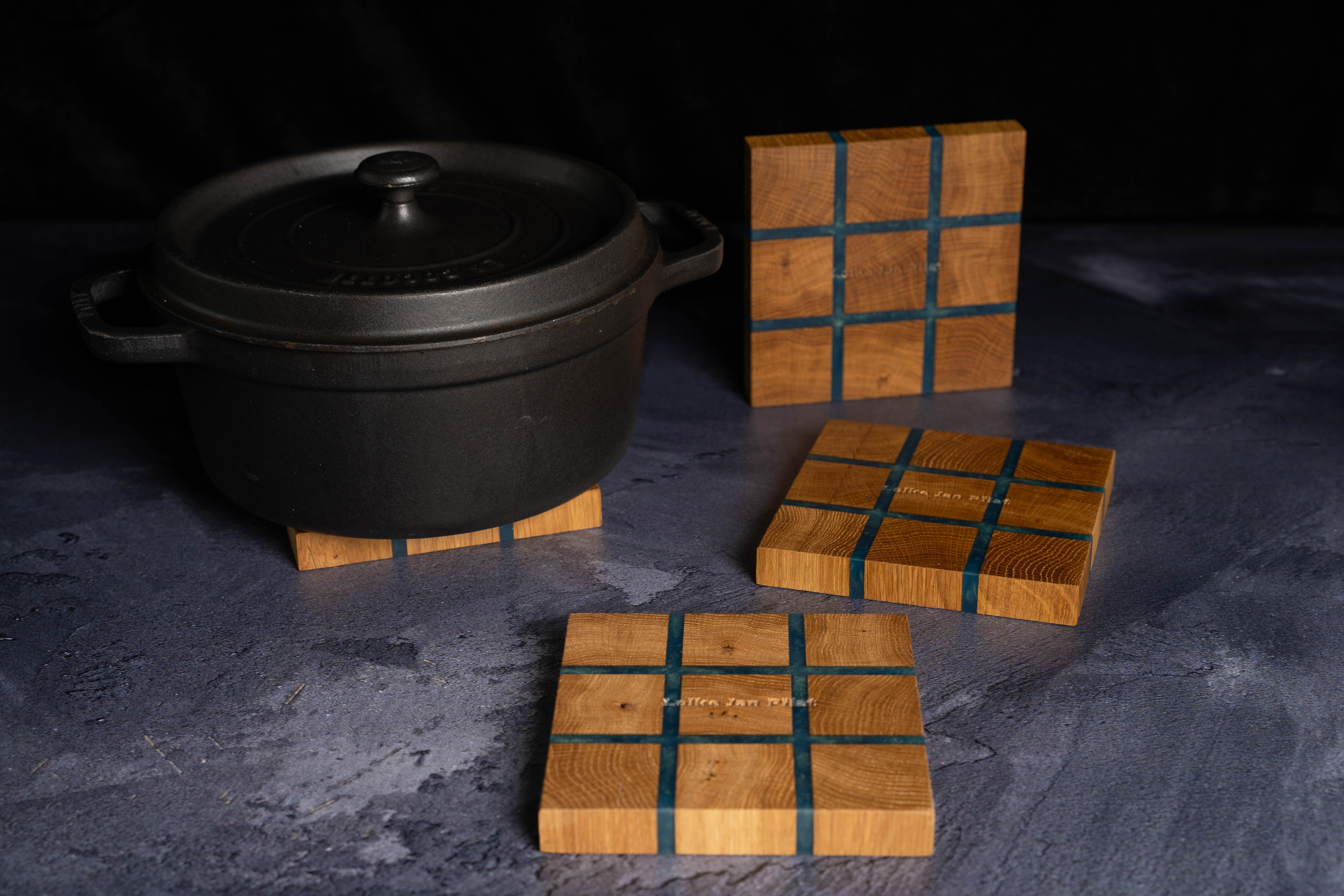The Oak & Blue Epoxy Trivet Set